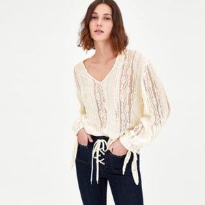 NWT Zara Tie-Up Lace Top S